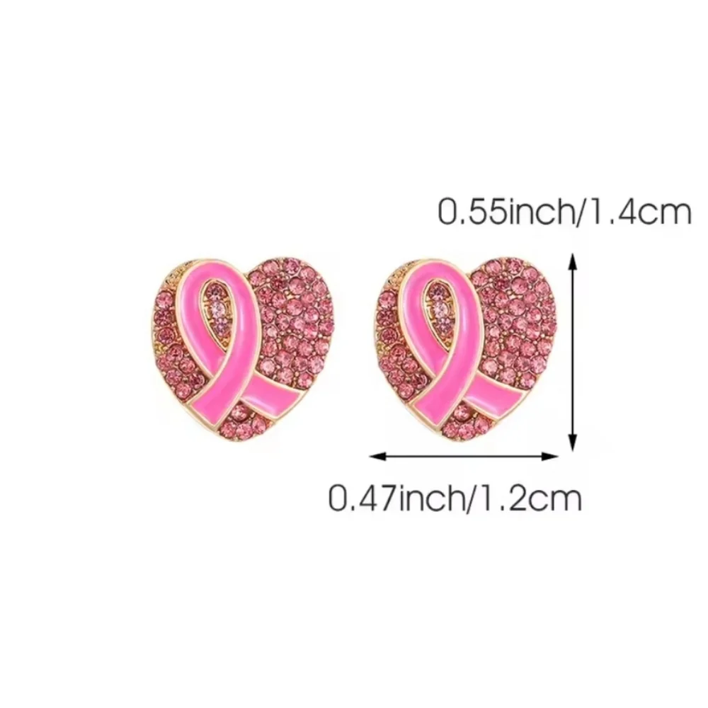 Breast Cancer Awareness Pink Heart Ribbon Earrings